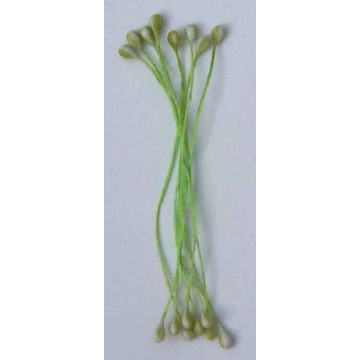 Bourgeon blanc mat, feuille verte clair, fil vert clair, 1 côté, tige 7cm