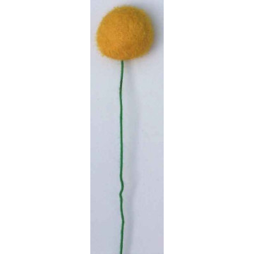 Pâquerette jaune-or lainée, Ø 23 mm, laiton vert, 1 côté, tige 10cm