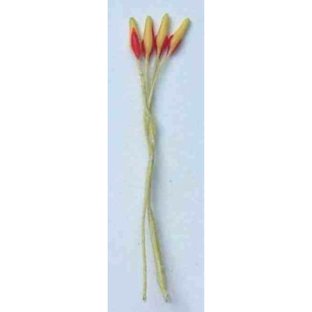 Violette jaune, feuille rouge, laiton jauni, 1 côté, tige 7cm