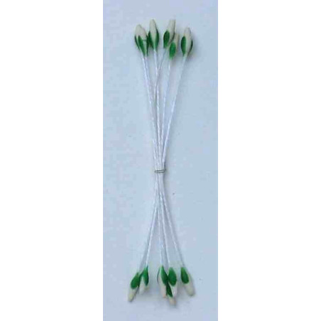 Gypsophile blanc mat, feuille vert foncée, fil blanc, 2 côtés, tige 7cm