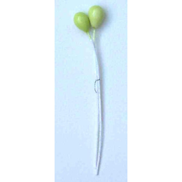 Perle vert pastel, fil blanc, 1 côté, tige 7cm