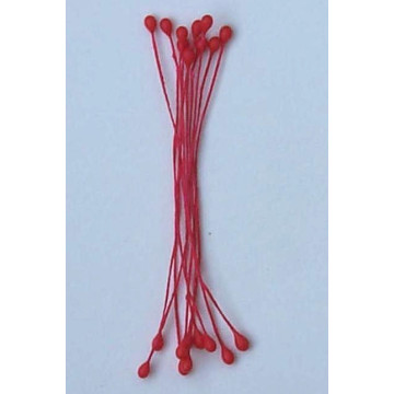 Perle rouge, fil rouge, 2 côtés, tige 7cm
