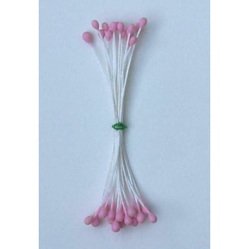 Perle rose mat, fil blanc, 2 côtés, tige 7cm