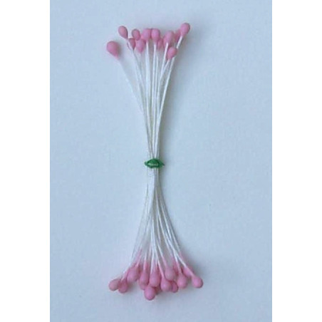 Perle rose mat, fil blanc, 2 côtés, tige 7cm